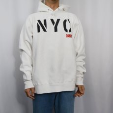 画像2: 90's DKNY JEANS REVERSE WEAVE TYPE "NYC DKNY" プリントスウェットフーディー  (2)