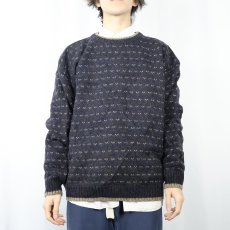 画像2: 90's Woolrich バーズアイ柄 ウールニットセーター NAVY L (2)