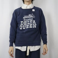 画像2: 60's "Steamboat DELTA QUEEN" フロッキープリント ラグランスウェット NAVY (2)