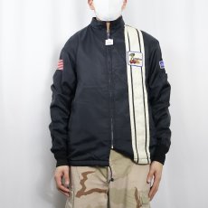 画像2: 70's ラインデザイン パッチ付き 裏ボア レーシングジャケット NAVY  (2)