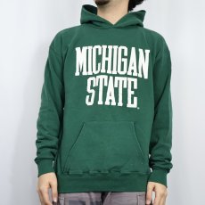 画像2: 90's USA製 "MICHIGAN STATE" プリントスウェットフーディー GREEN XL (2)