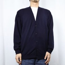 画像2: 90's J.CREW ITALY製 メリノウールニットカーディガン NAVY L (2)