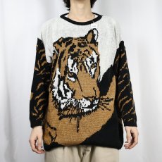 画像2: 90's Precious Knit USA製 トラ柄 ジャガードニットセーター ONESIZE (2)