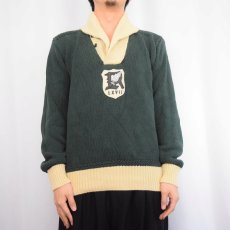 画像2: POLO Ralph Lauren ウィングフット パッチ付き ショールカラーコットンニットセーター GREEN M (2)