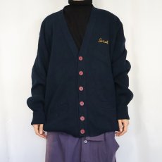 画像2: 90's Velva Sheen USA製 刺繍付き アクリルニットカーディガン NAVY XXL (2)