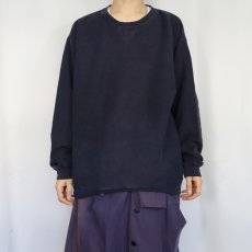 画像2: 90's LANDS'END USA製 前V 鹿の子スウェット NAVY L (2)