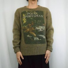 画像2: 80〜90's POLO COUNTRY Ralph Lauren USA製 "POLO SPORTSMAN" プリント ウールニットセーター KHAKI L (2)