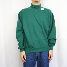 画像2: 90's RUSSELL ATHELETIC "HIGH COTTON" USA製 ハイネック 前Vスウェット GREEN M (2)