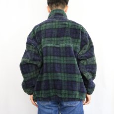 画像4: 90's POLO SPORT Ralph Lauren "RL-PS" ブラックウォッチチェック柄 ボアフリースジャケット L (4)