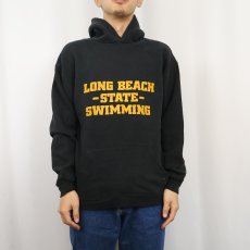 画像2: 80's RUSSELL ATHLETIC USA製 "LONG BEACH STATE SWIMING" スウェットフーディー BLACK XL (2)