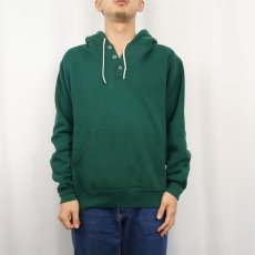 画像2: 90's RUSSELL ATHLETIC USA製 無地 ヘンリーネック スウェットフーディー GREEN M (2)