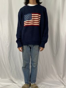 画像2: POLO Ralph Lauren 星条旗柄 コットンニットセーター L NAVY (2)