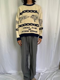 画像2: 90's Leoniak "YACHT CLUB STONE HARBOR" コットンスキーニットセーター L (2)