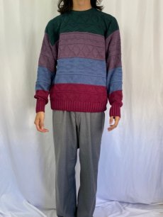 画像2: 80's Eddie Bauer USA製 マルチボーダー柄コットンニットセーター M (2)