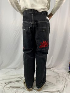 画像5: JNCO JEANS ロゴ刺繍 ブラックデニムパンツ W35 (5)