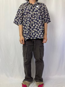 画像2: 花柄 シアサッカーオープンカラーシャツ NAVY (2)