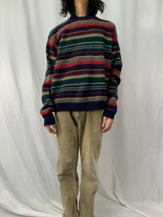 画像2: J.CREW マルチボーダー柄 ウールニットセーター XL (2)