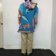 画像5: Bizzrad "Sea friends Sweter" 花×マリン柄 ブランケットリメイク プルオーバージャケット XL (5)