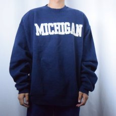 画像2: 90's FRUIT OF THE LOOM SUPER COTTON USA製 "MICHIGAN" プリントスウェット NAVY  (2)