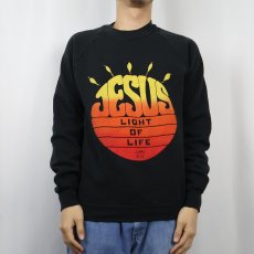 画像2: 90's USA製 "JESUS LIGHT OF LIFE" ジーザスプリント ラグランスウェット BLACK L (2)