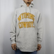 画像2: 90's JANSPORT USA製 REVERSE WEAVE TYPE "WYOMING COWBOYS" プリントスウェットフーディー L (2)