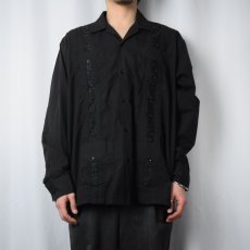 画像2: Maximas 刺繍デザイン キューバシャツ BLACK XL (2)