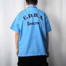 画像4: 70's LANE MATE USA製 "E.D.B.A. DIRECTOR" チェーン刺繍 フロッキープリント ボーリングシャツ L (4)