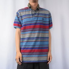 画像2: POLO Ralph Lauren マルチボーダー柄 ポロシャツ XL (2)