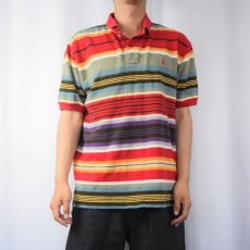 画像2: POLO Ralph Lauren マルチボーダー柄 ポロシャツ L (2)