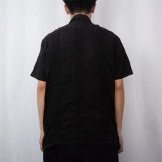 画像3: GUAYABERA フルジップ 刺繍デザイン キューバシャツ BLACK (3)