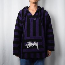 画像2: ブート STUSSY ストライプ柄 ロゴプリントメキシカンパーカー XL (2)