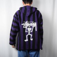 画像3: ブート STUSSY ストライプ柄 ロゴプリントメキシカンパーカー XL (3)