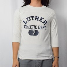 画像2: 80's Collegiate Pacific USA製 "LUTHER ATHLETIC DEPT" フットボールTシャツ S (2)