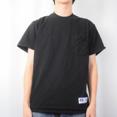 画像2: 90's RUSSELL ATHLETIC USA製 無地 ポケットTシャツ BLACK M (2)