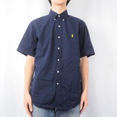 画像2: Ralph Lauren "CLASSIC FIT" ロゴ刺繍 コットンボタンダウンシャツ NAVY M (2)