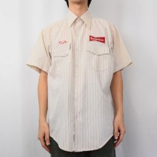 画像3: 70's RIVERSIDE USA製 "Budweiser" ストライプ柄 ロゴワッペン ワークシャツ SIZE16 1/2 (3)