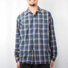 画像2: 60's IMPORTED SUXWELL GINGHAM チェック柄 オープンカラーコットンシャツ M (2)