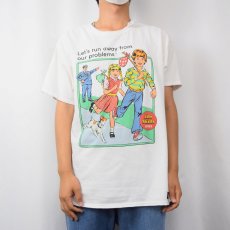 画像2: Steven Rhodes "Let's run away from our problems" イラストプリントTシャツ L (2)