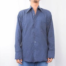 画像2: 70's Sears KINGS ROAD ドット柄 ポリエステルシャツ NAVY M (2)