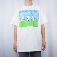 画像2: 90's Bunser Kingston CANADA製 "Virginia Woolf in sheep's clothing" イラストプリントTシャツ XL (2)