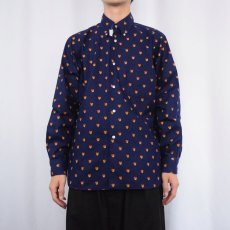 画像2: 60〜70's ARROW King Cotton USA製 紋章柄 コットンボタンダウンシャツ NAVY M (2)