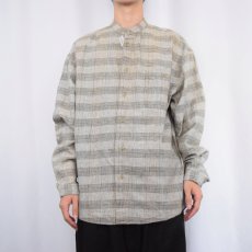 画像2: NINE TWENTY EAST グレンチェック柄 バンドカラー リネン×コットンシャツ L (2)