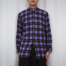 画像2: Ralph Lauren "CLASSIC FIT" チェック柄 ボタンダウン シルク×コットン×ウールシャツ L (2)