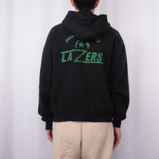 画像4: 90's USA製 "peachtree city LAZERS" プリントスウェットジップパーカー BLACK L (4)