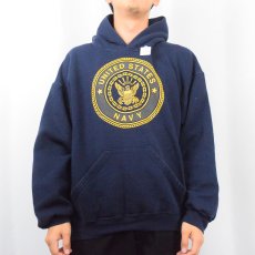 画像3: 90's SOFFE USA製 "U.S.NAVY" リフレクタープリントスウェットフーディー NAVY L (3)