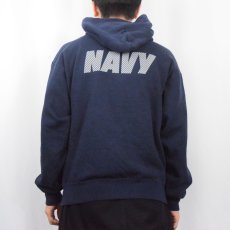 画像4: 90's U.S.NAVY USA製 "NAVY" リフレクタープリントスウェットフーディー NAVY M (4)