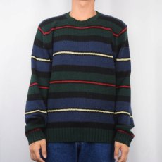 画像2: POLO Ralph Lauren マルチボーダー柄 コットンニットセーター L (2)