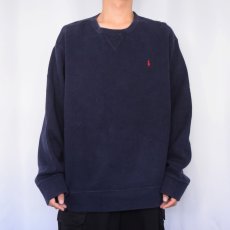 画像2: POLO Ralph Lauren REVERSE WEAVE TYPE ロゴ刺繍 前V リブ編みスウェット NAVY (2)