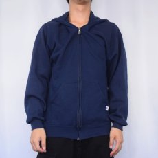 画像2: 90's RUSSELL ATHLETIC USA製 無地 スウェットジップパーカー NAVY M (2)