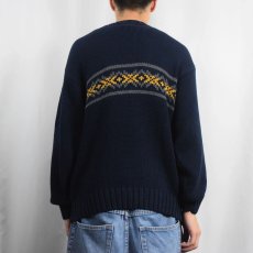 画像3: 90's Eddie Bauer 柄編み コットンニットセーター NAVY M (3)